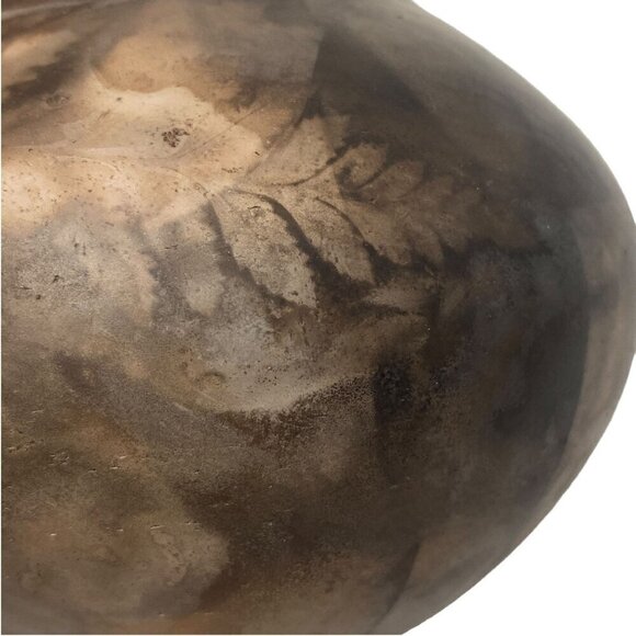 Studio Earthenware Pottery Signed M.Borg Round Vase 4.25" high Brown Leaf Design - Picture 8 of 12